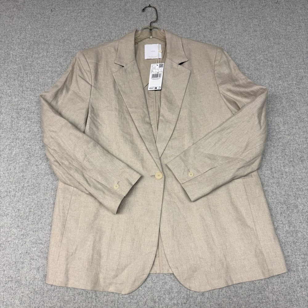Mango MNG Linen Blazer XL Beige Single Button NWT Professional Office Jacket New